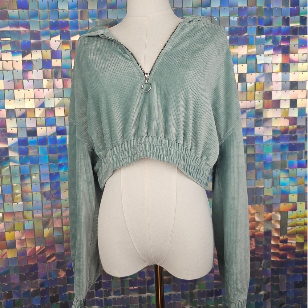 Zara Cropped Ribbed‎ Quarter Zip Pullover Jacket
